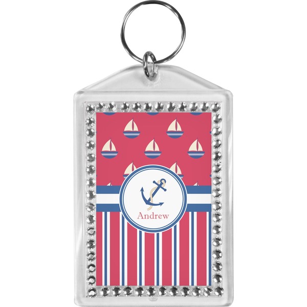 Custom Sail Boats & Stripes Bling Keychain (Personalized)
