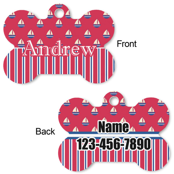 Sail Boats & Stripes Bone Shaped Dog ID Tag - Large - Approval