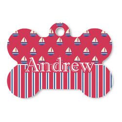 Sail Boats & Stripes Bone Shaped Dog ID Tag (Personalized)