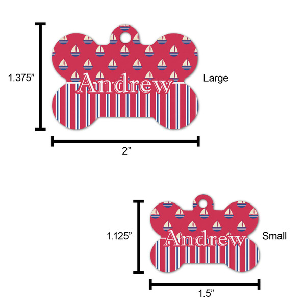 Sail Boats & Stripes Bone Shaped Dog ID Tag - Large - Scale