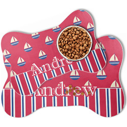 Sail Boats & Stripes Bone Shaped Dog Food Mat (Personalized)