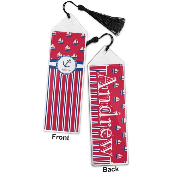 Sail Boats & Stripes Bookmark with tassel - Front and Back