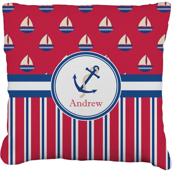Custom Sail Boats & Stripes Faux-Linen Throw Pillow 16" (Personalized)