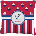 Sail Boats & Stripes Faux-Linen Throw Pillow 18" (Personalized)