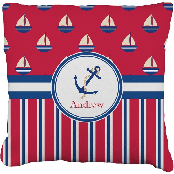 Custom Sail Boats & Stripes Faux-Linen Throw Pillow 18" (Personalized)