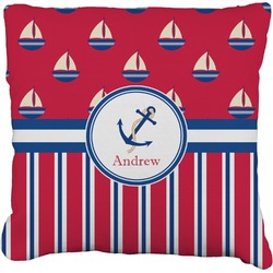 Sail Boats & Stripes Faux-Linen Throw Pillow 20" (Personalized)