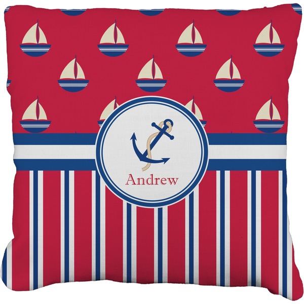 Custom Sail Boats & Stripes Faux-Linen Throw Pillow 20" (Personalized)