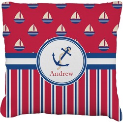 Sail Boats & Stripes Faux-Linen Throw Pillow (Personalized)