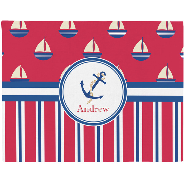 Custom Sail Boats & Stripes Woven Fabric Placemat - Twill w/ Name or Text