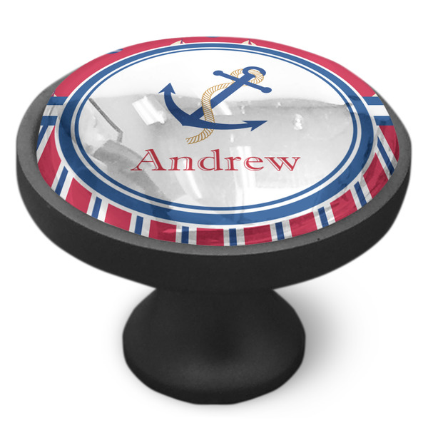 Sail Boats & Stripes Cabinet Knob - Black - Side