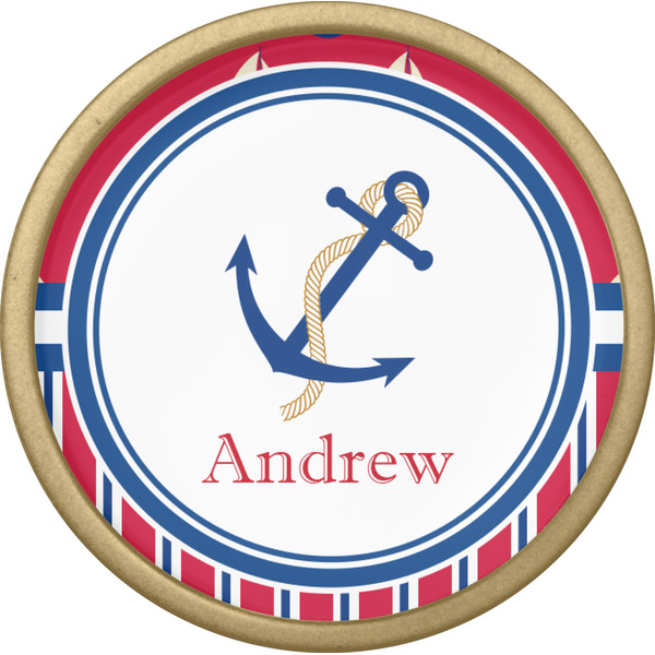 Sail Boats & Stripes Cabinet Knob - Gold - Front