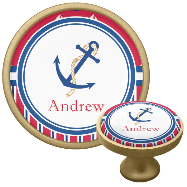 Custom Sail Boats & Stripes Cabinet Knob - Gold (Personalized)