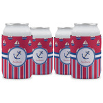 Sail Boats & Stripes Can Cooler (12 oz) - Set of 4 w/ Name or Text