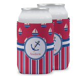 Sail Boats & Stripes Can Cooler (12 oz) w/ Name or Text