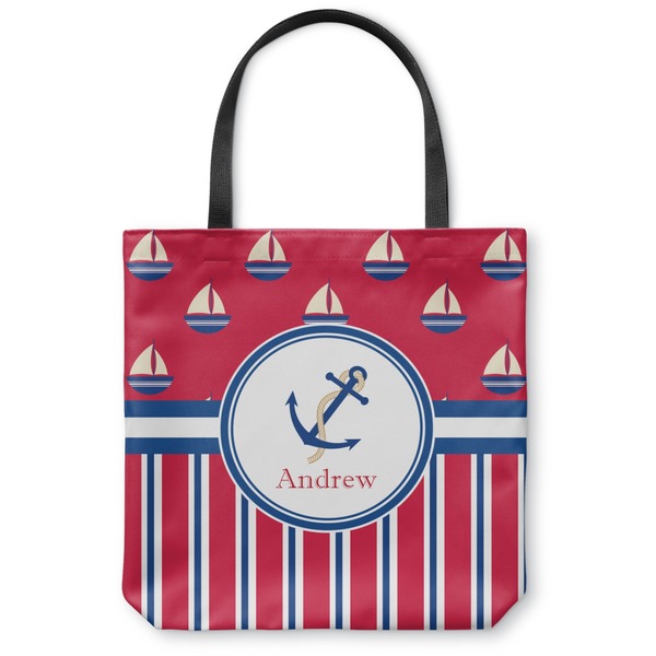 Custom Sail Boats & Stripes Canvas Tote Bag - Small - 13"x13" (Personalized)
