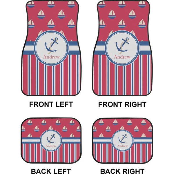 Sail Boats & Stripes Car Floor Mats Set (2F + 2B)