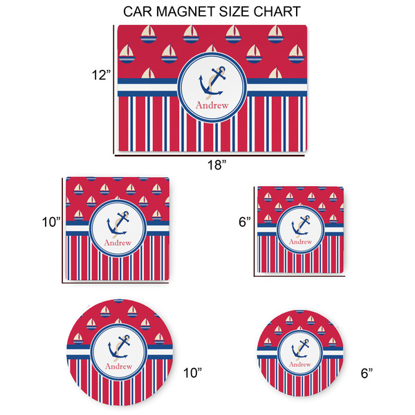Sail Boats & Stripes Car Magnets - SIZE CHART