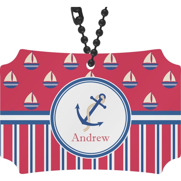 Custom Sail Boats & Stripes Rear View Mirror Ornament (Personalized)