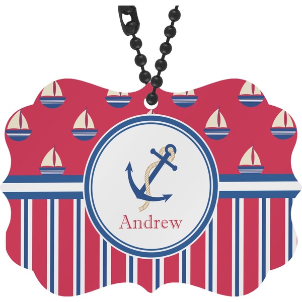 Custom Sail Boats & Stripes Rear View Mirror Decor (Personalized)
