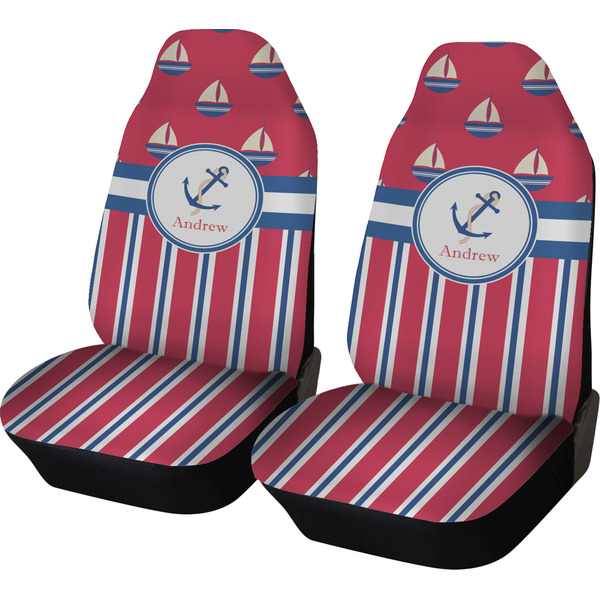 Custom Sail Boats & Stripes Car Seat Covers (Set of Two) (Personalized)