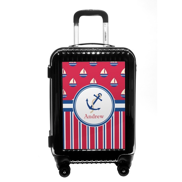 Custom Sail Boats & Stripes Carry On Hard Shell Suitcase (Personalized)