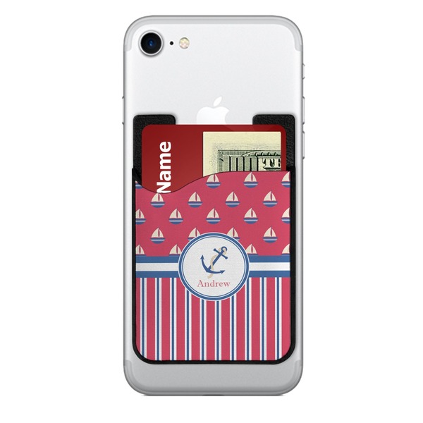 Custom Sail Boats & Stripes 2-in-1 Cell Phone Credit Card Holder & Screen Cleaner (Personalized)