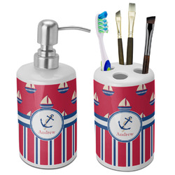 Sail Boats & Stripes Ceramic Bathroom Accessories Set (Personalized)