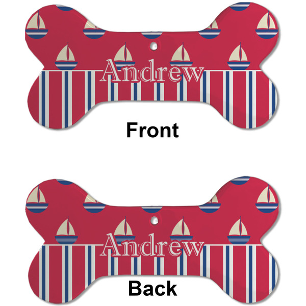 Sail Boats & Stripes Ceramic Flat Ornament - Bone Front & Back (APPROVAL)