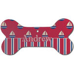 Sail Boats & Stripes Ceramic Dog Ornament - Front w/ Name or Text