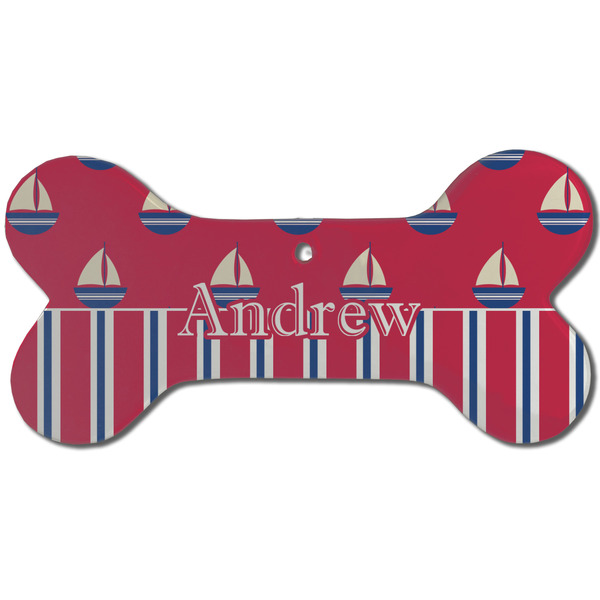 Sail Boats & Stripes Ceramic Flat Ornament - Bone Front