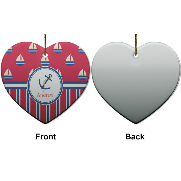 Sail Boats & Stripes Ceramic Flat Ornament - Heart Front & Back (APPROVAL)