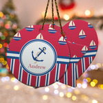 Sail Boats & Stripes Ceramic Ornament w/ Name or Text