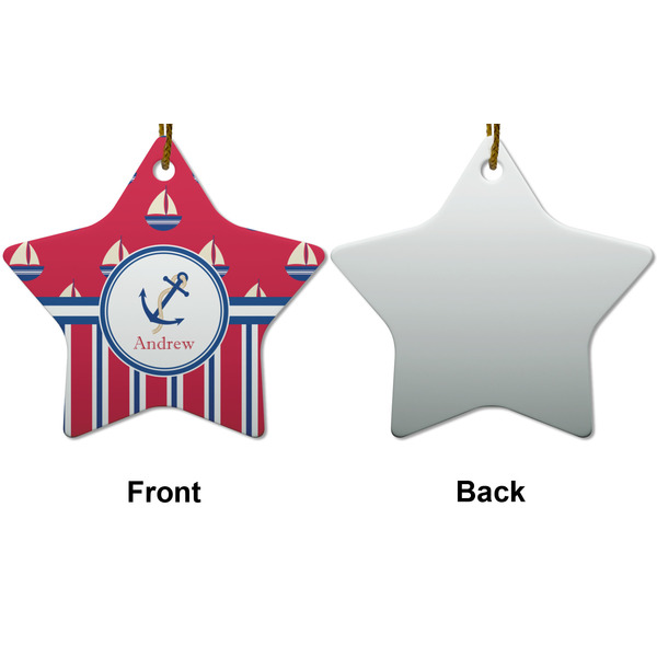 Sail Boats & Stripes Ceramic Flat Ornament - Star Front & Back (APPROVAL)