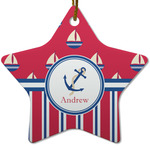 Sail Boats & Stripes Star Ceramic Ornament w/ Name or Text