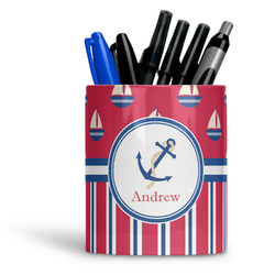 Sail Boats & Stripes Ceramic Pen Holder