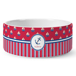 Sail Boats & Stripes Ceramic Dog Bowl (Personalized)