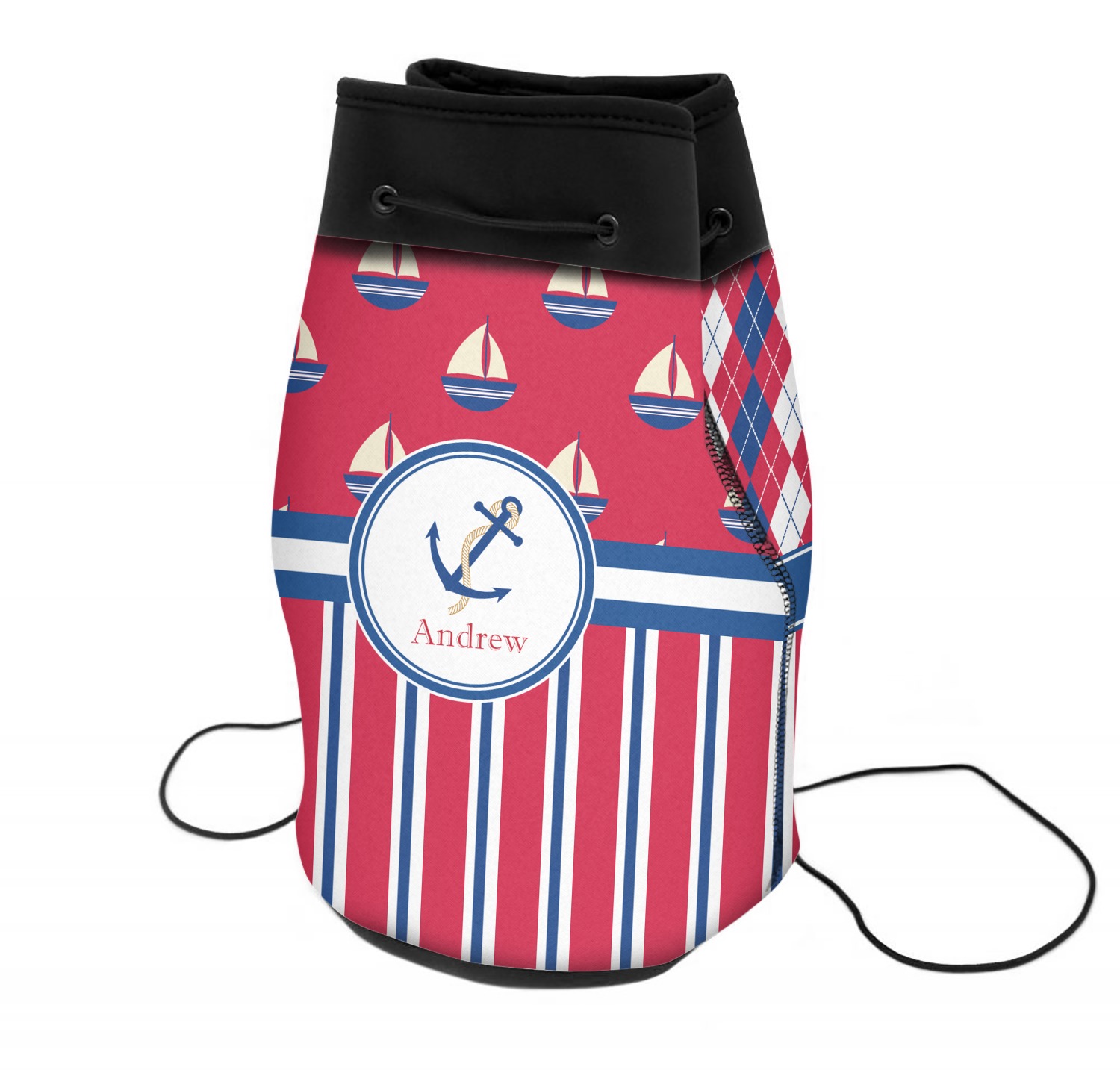 Sail Boats & Stripes Neoprene Drawstring Backpack (Personalized