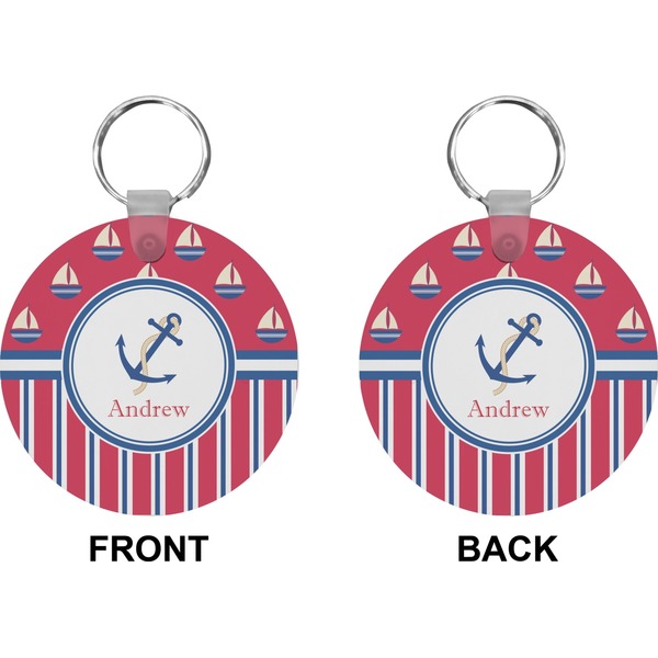 Sail Boats & Stripes Circle Keychain (Front + Back)