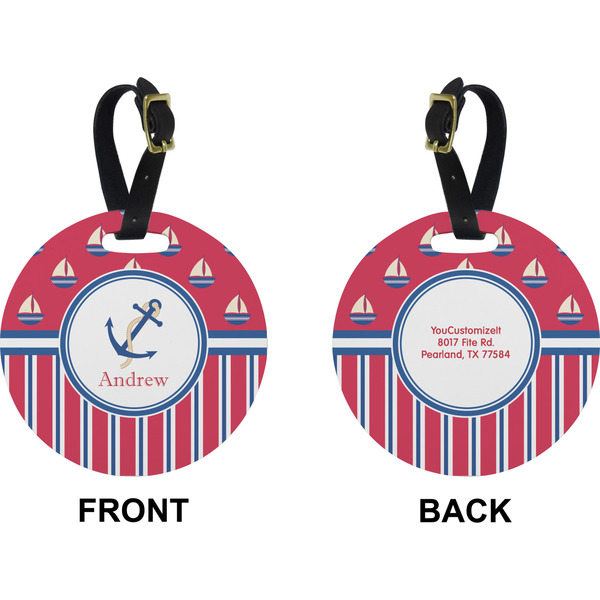 Sail Boats & Stripes Circle Luggage Tag (Front + Back)