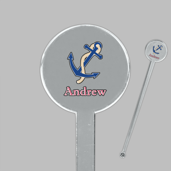 Sail Boats & Stripes Clear Plastic 7" Stir Stick - Round - Closeup