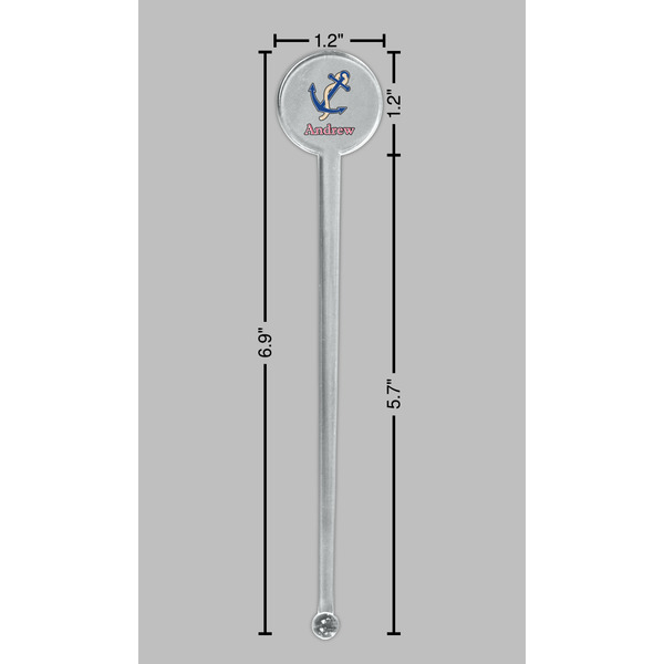 Sail Boats & Stripes Clear Plastic 7" Stir Stick - Round - Dimensions