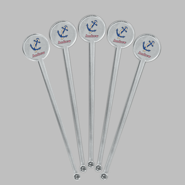 Sail Boats & Stripes Clear Plastic 7" Stir Stick - Round - Fan View