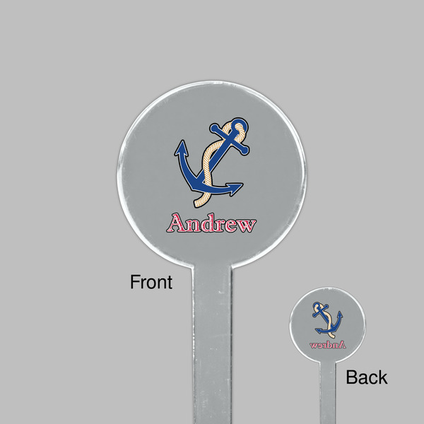 Sail Boats & Stripes Clear Plastic 7" Stir Stick - Round - Front & Back