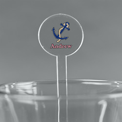 Sail Boats & Stripes 5.5" Round Plastic Stir Sticks - Clear (Personalized)