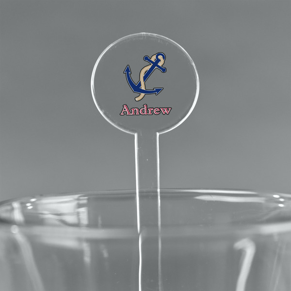 Custom Sail Boats & Stripes 7" Round Plastic Stir Sticks - Clear (Personalized)