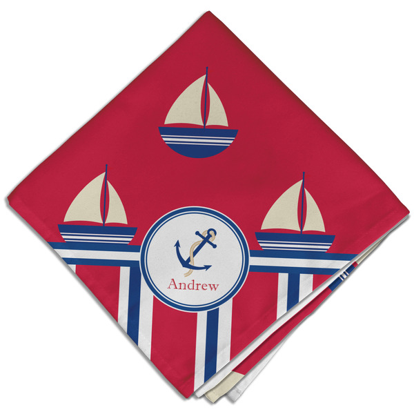 Custom Sail Boats & Stripes Cloth Dinner Napkin - Single w/ Name or Text