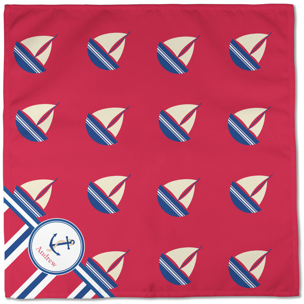 Sail Boats & Stripes Cloth Napkins - Personalized Dinner (Full Open)