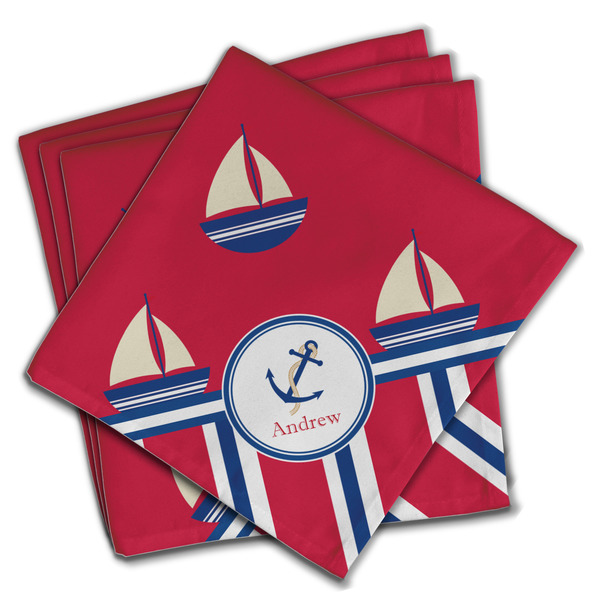 Custom Sail Boats & Stripes Cloth Napkins (Set of 4) (Personalized)