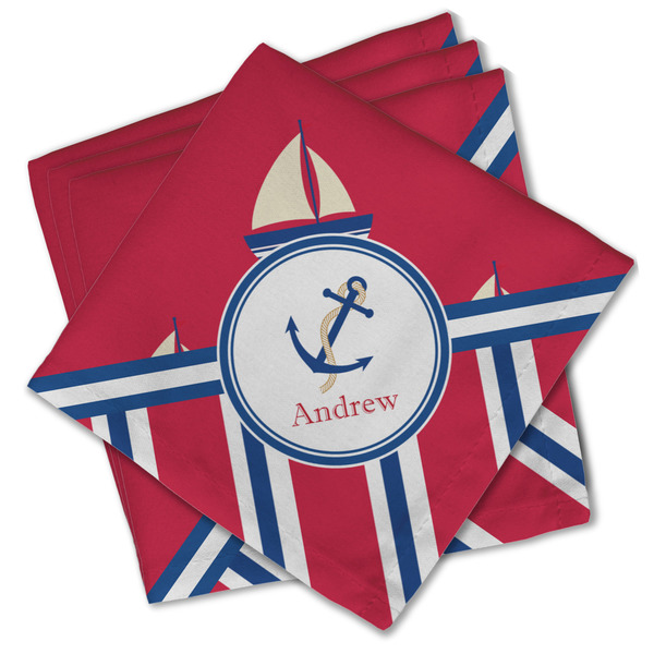 Sail Boats & Stripes Cloth Napkins - Personalized Lunch (PARENT MAIN Set of 4)