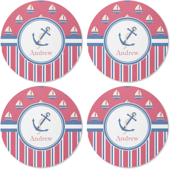 Sail Boats & Stripes Coaster Round Rubber Back - Apvl